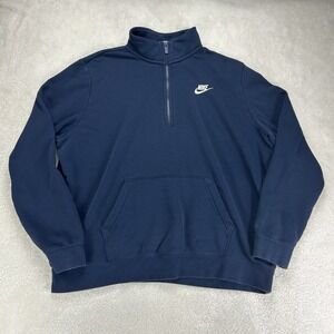 Nike Sweatshirt Mens XL Sportswear Club Brushed-Back 1/2 Zip Pullover Blue READ